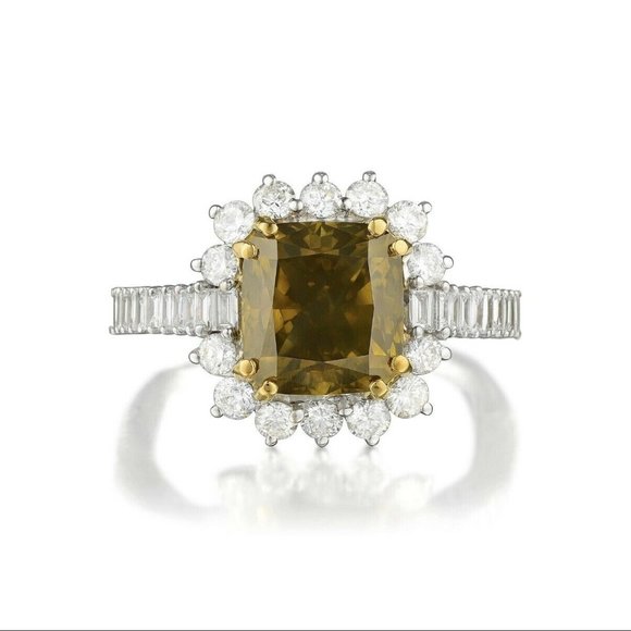 Fancy Brown Greenish Yellow Diamond Engagment Ring - Picture 1 of 5
